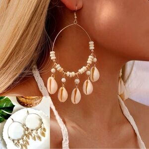 2/$30🌵 Puka Shell Earrings Beach Seashell Tropical Vacation Hoop Jewelry NEW